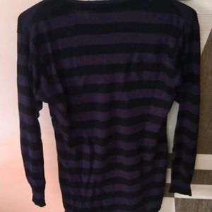 Korean Purple Black Strip Sweater