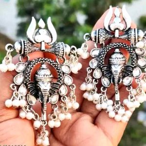 Oxidized Silver Trishul And Lord Ganesh Shiv Pearl