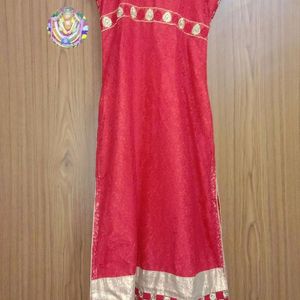 Red A-line Slit Kurta Set