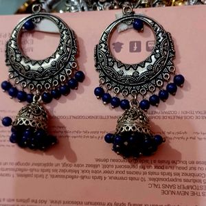 Oxidized Navy Blue Earrings