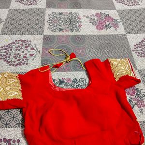 Hot Red Colour Saree With Blouse