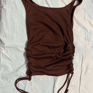 SSS Brown Drawstring Ribbed Top