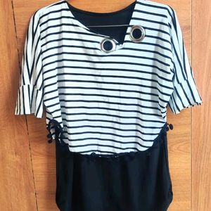 Trendy Striped Top With Grommet Detail.