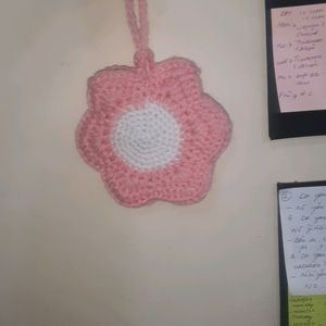 Crochet Pink Flower Bag Charm