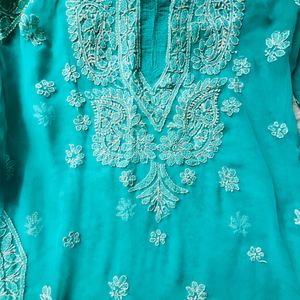 lucknowi Chikankari kurti Sea green