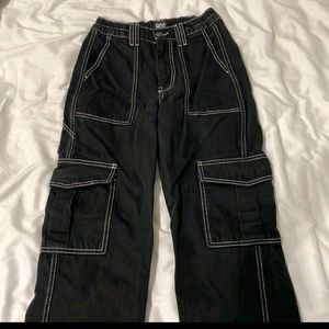 black cargo white threads jeans