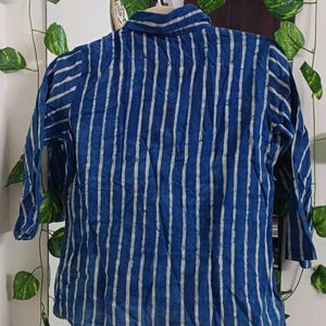 Blue Shirt With 3/4th Sleeves