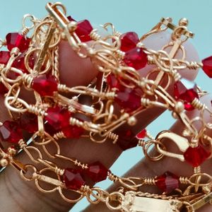 Brand New Red Crystal Stone Gold Plated Chain