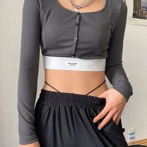 Ribbed Crop Fitted Grey Top