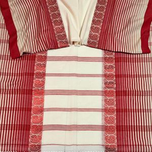 Handwoven Phulia Cotton : Red-n-White ❤️🤍