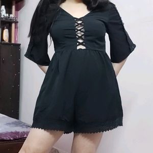 Black Front Crisscross Playsuit