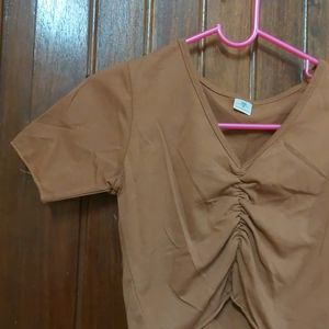 Brown Ruched Crop Top