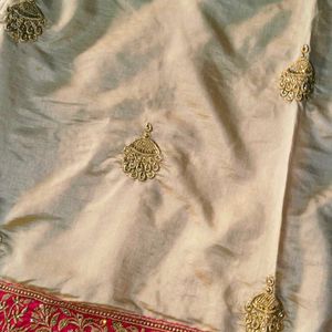 Cream colour satin Designer work saree