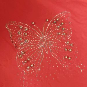 Red Butterfly RhineStone Tshirt For Women