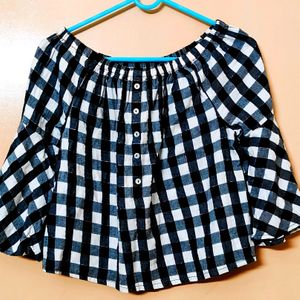 DNMX: Black&White Checkered Off-shoulder Top