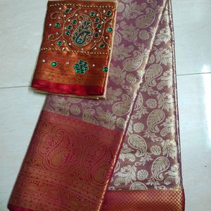 New Tissue Silk Saree With Aari Work Blouse