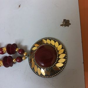 Mehroon Long Necklace with Earrings