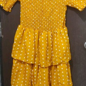 Yellow Polka Dot Smoked Midi Dress