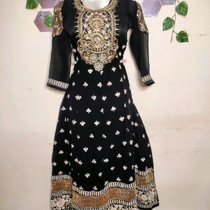 Black Anarkali with Churidar 🐈‍⬛🖤