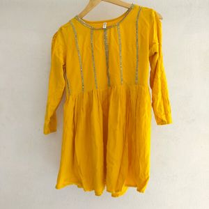 Yellow Short Kurti With Dhoti Set