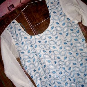 White With Blue Print Kurti( Kurta)