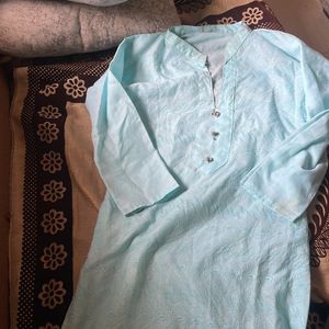 Sea Blue Kurti White Embriodry