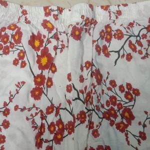 White And Pink Flower Cotton Pant New