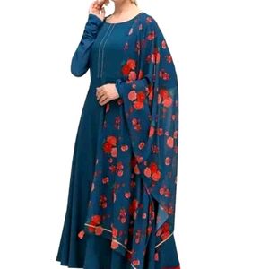 Anarkali Kurta With Floral Print Duppata Set