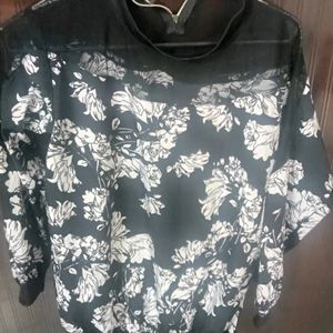 Beautiful Black Top  With White Floral Design