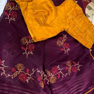 Beautiful Flower Work Saree💜