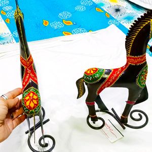 Pair Set Of 2 Metal Art Horses Decor