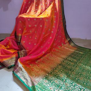 Wedding  Satin Silk Saree With Stiched Blouse