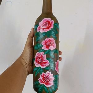 Handpainted Floral Art On Glass Bottle/ Vase