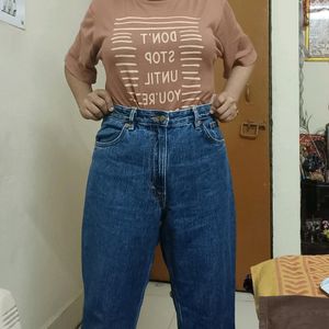 High Waist Straight Fit Blue Jeans