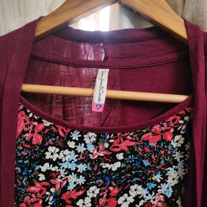 Beautiful Maroon Top With Attached Shrug