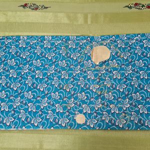 Turquoise blue printed cotton fabric