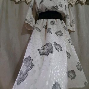 White Frock With Beautiful Black Flower