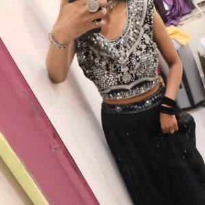 Black Georgette Mirror Work Lehnga Choli