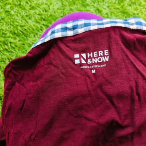 Here & Now Branded Maroon Shirt - Striped Collar