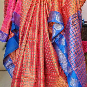 Orange & Blue Unique Shade Saree 💜