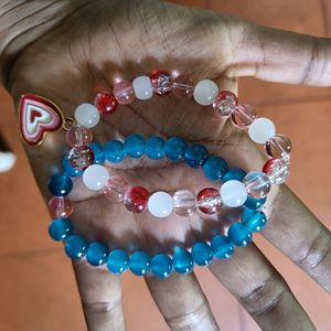 Heart Charm Beaded Bracelet Combo