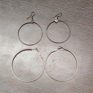 Set Of Two Silver Aloy Large Circle Round Hoop Ear Bali