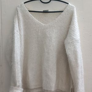 Oversized Cozy White Furry Sweater