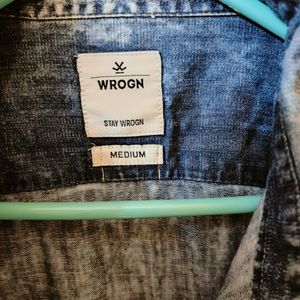 Wrogn Sky Blue Pure Denim Casual Shirt.