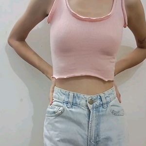 Cute Pastel Pink Ruffled Crop Top