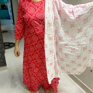 Red Bandej Plazzo With Dupatta