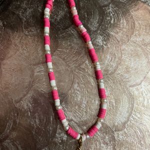 Pink Fimo Beads With Angel Heart Wing Necklace