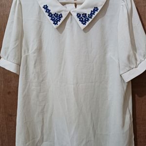 Korean White tops With Cute collar