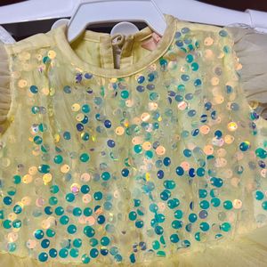 Lil Drama Baby Flared Party Dress And Gold Shoes