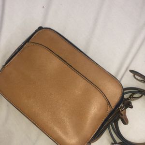 Leather Sling Bag Sturdy With 2 Zippers